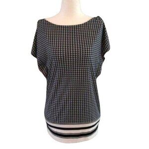 Ann Taylor Circle Pattern Dolman Split Sleeve Top, Black White Women's Size S